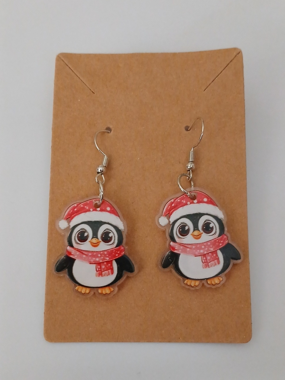 Cute Red Penguin Holiday Earrings for Kids